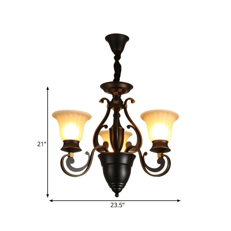 Modern Black Ceiling Chandelier with Frosted Glass Shades - 3/5-Light, Up/Down Hanging Lamp Kit