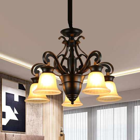 Modern Black Ceiling Chandelier with Frosted Glass Shades - 3/5-Light, Up/Down Hanging Lamp Kit