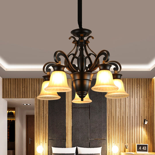 Modern Black Ceiling Chandelier with Frosted Glass Shades - 3/5-Light, Up/Down Hanging Lamp Kit