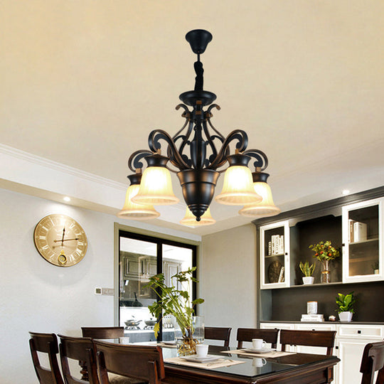Modern Black Ceiling Chandelier with Frosted Glass Shades - 3/5-Light, Up/Down Hanging Lamp Kit