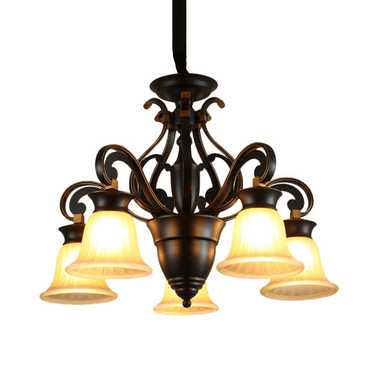 Modern Black Ceiling Chandelier with Frosted Glass Shades - 3/5-Light, Up/Down Hanging Lamp Kit
