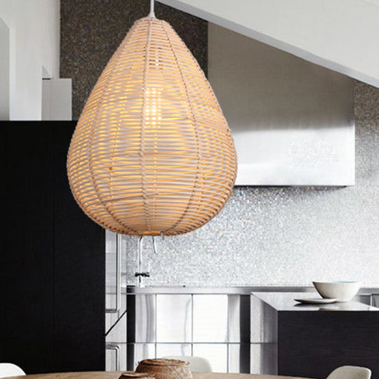 Raindrop Bamboo Pendant Lamp - Asian Style Kitchen Ceiling Light with Wood Finish