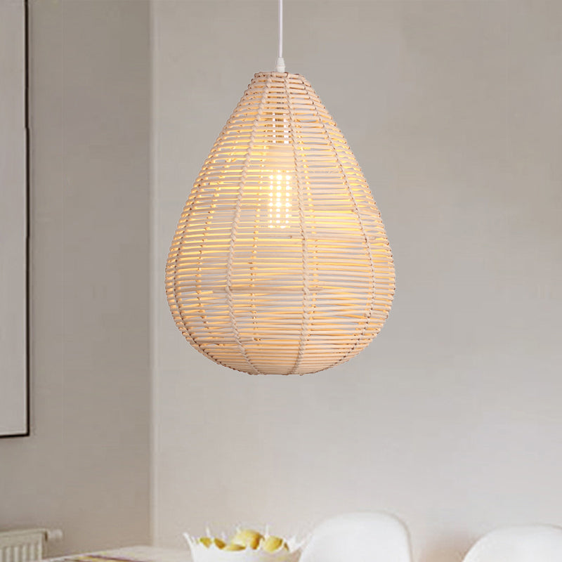 Raindrop Bamboo Pendant Lamp - Asian Style Kitchen Ceiling Light with Wood Finish