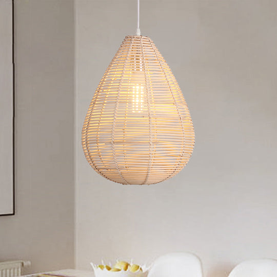 Raindrop Bamboo Pendant Lamp - Asian Style Kitchen Ceiling Light with Wood Finish