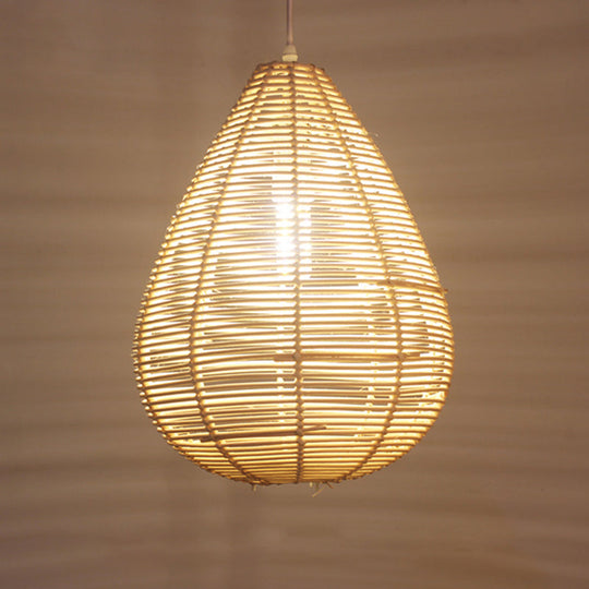 Raindrop Bamboo Pendant Lamp - Asian Style Kitchen Ceiling Light with Wood Finish