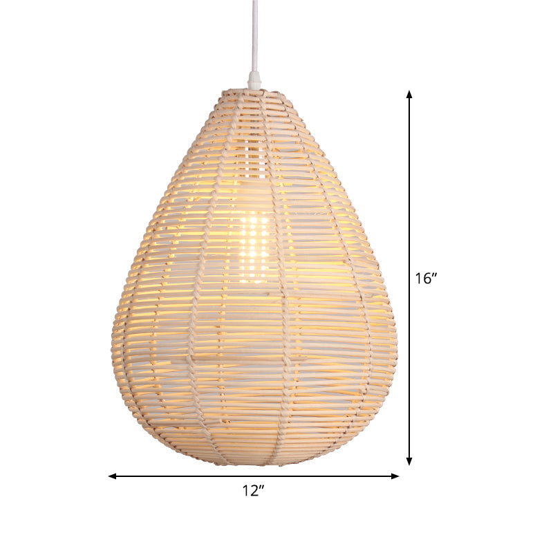 Raindrop Bamboo Pendant Lamp - Asian Style Kitchen Ceiling Light with Wood Finish