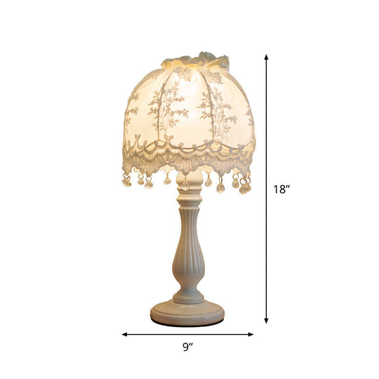 Pastoral Dome Night Table Lamp: White Lace Decor, Perfect for Girls' Bedroom Nightstand