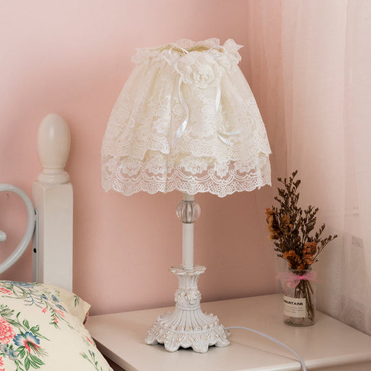 Kids White Night Light: Elegant Lace Shade, Nursery Table Lighting with Double Layer