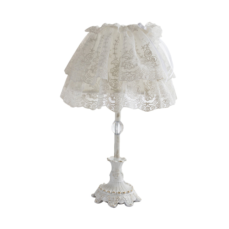 Kids White Night Light: Elegant Lace Shade, Nursery Table Lighting with Double Layer