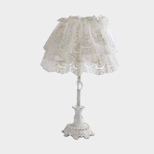 Kids White Night Light: Elegant Lace Shade, Nursery Table Lighting with Double Layer
