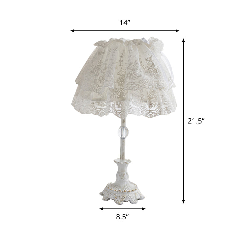 Kids White Night Light: Elegant Lace Shade, Nursery Table Lighting with Double Layer