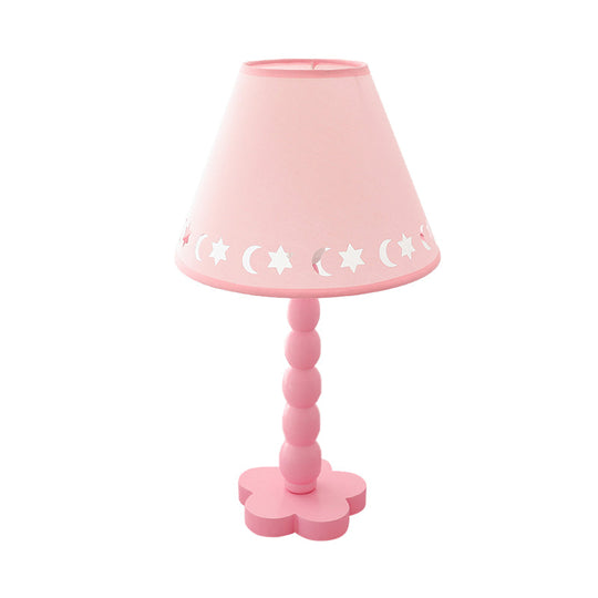 Kids Cone Table Lamp: Cute Fabric 1-Light Night Light with Cutout Design, Wood Base - Pink/White/Green