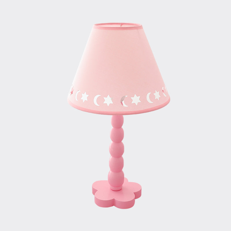 Kids Cone Table Lamp: Cute Fabric 1-Light Night Light with Cutout Design, Wood Base - Pink/White/Green
