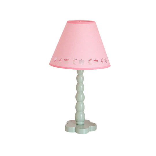 Kids Cone Table Lamp: Cute Fabric 1-Light Night Light with Cutout Design, Wood Base - Pink/White/Green