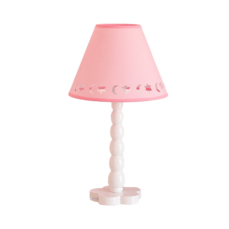 Kids Cone Table Lamp: Cute Fabric 1-Light Night Light with Cutout Design, Wood Base - Pink/White/Green