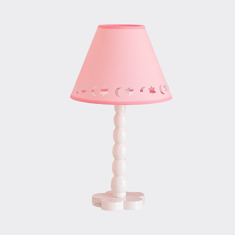 Kids Cone Table Lamp: Cute Fabric 1-Light Night Light with Cutout Design, Wood Base - Pink/White/Green