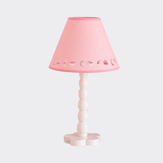 Kids Cone Table Lamp: Cute Fabric 1-Light Night Light with Cutout Design, Wood Base - Pink/White/Green