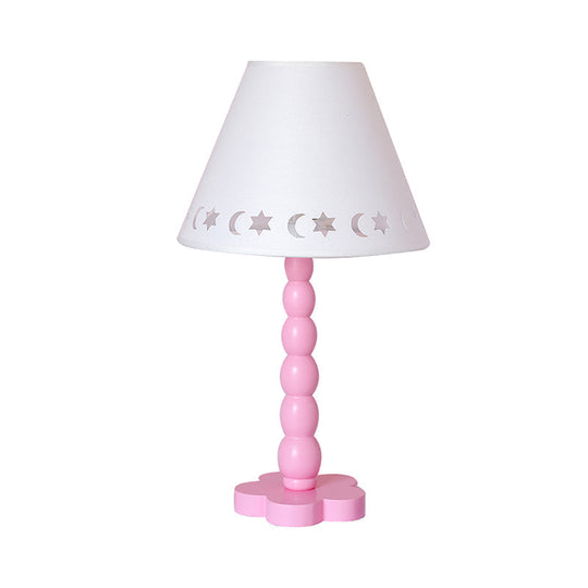 Kids Cone Table Lamp: Cute Fabric 1-Light Night Light with Cutout Design, Wood Base - Pink/White/Green