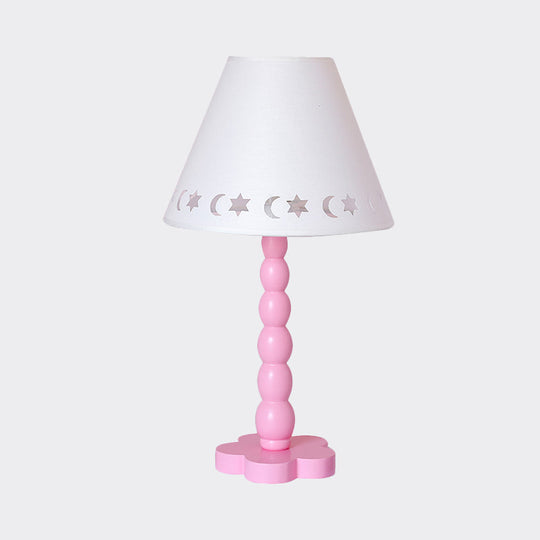 Kids Cone Table Lamp: Cute Fabric 1-Light Night Light with Cutout Design, Wood Base - Pink/White/Green