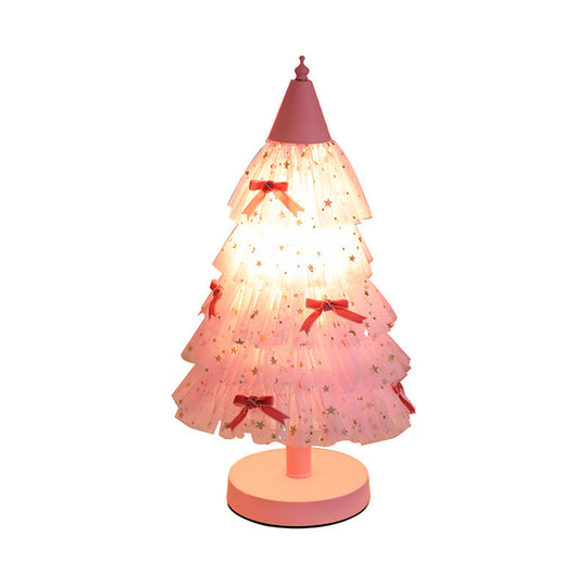 Kids Pink Christmas Tree Table Nightstand Light with Round Base - Perfect for Girl's Bedroom