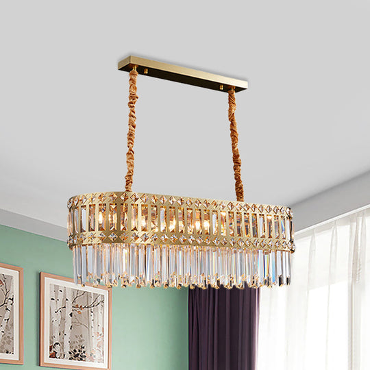 Contemporary 10-Light Crystal Pendant for Elongated Dining Tables in Gold