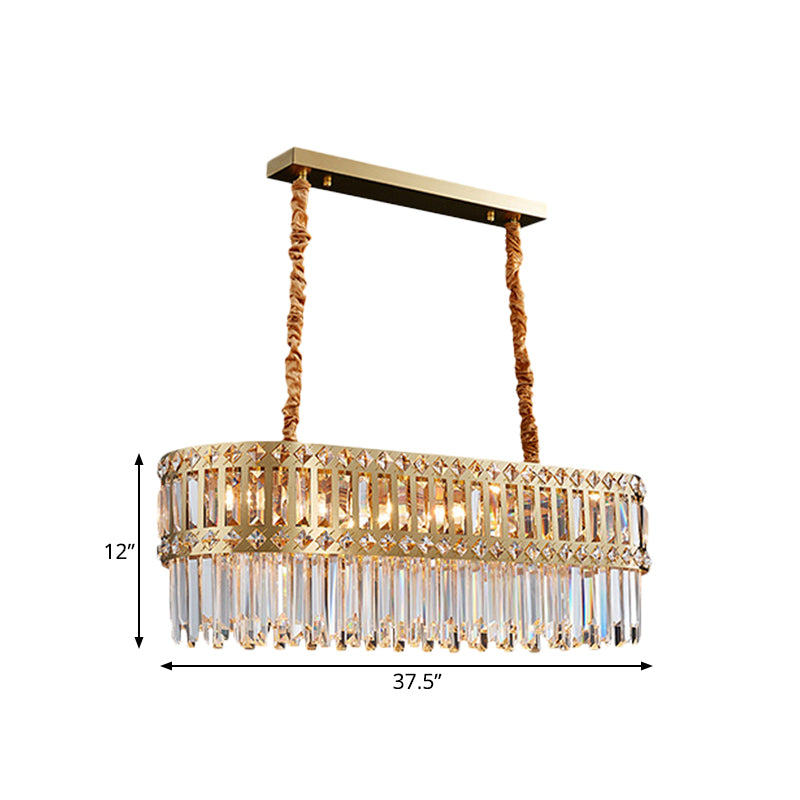 Contemporary 10-Light Crystal Pendant for Elongated Dining Tables in Gold