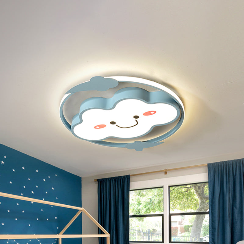 Iron Rainbow/Cloud Flush Mount LED Ceiling Light - Cartoon Pink/Blue Fixture for Kids' Bedroom
