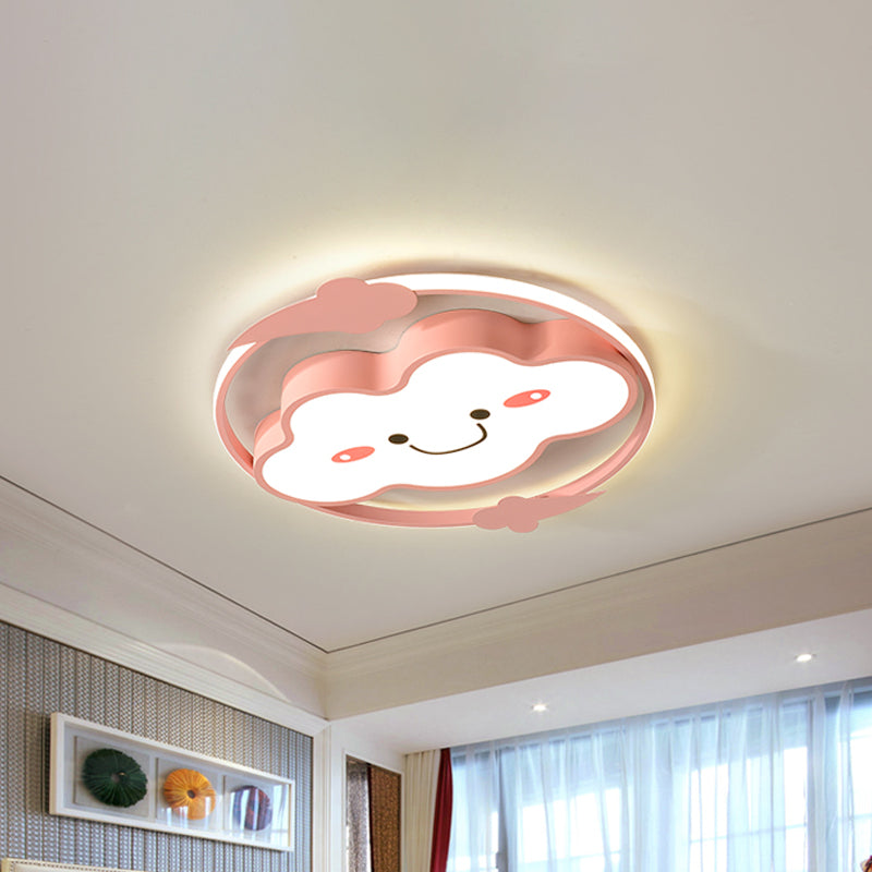 Iron Rainbow/Cloud Flush Mount LED Ceiling Light - Cartoon Pink/Blue Fixture for Kids' Bedroom
