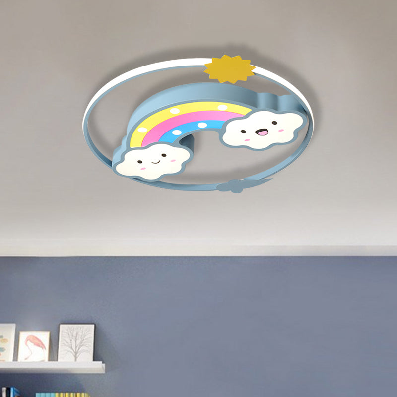 Iron Rainbow/Cloud Flush Mount LED Ceiling Light - Cartoon Pink/Blue Fixture for Kids' Bedroom