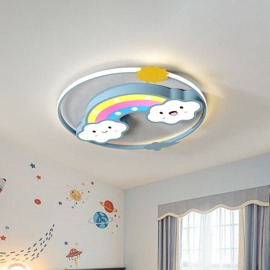 Iron Rainbow/Cloud Flush Mount LED Ceiling Light - Cartoon Pink/Blue Fixture for Kids' Bedroom
