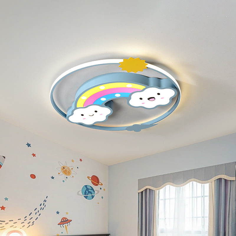 Iron Rainbow/Cloud Flush Mount LED Ceiling Light - Cartoon Pink/Blue Fixture for Kids' Bedroom