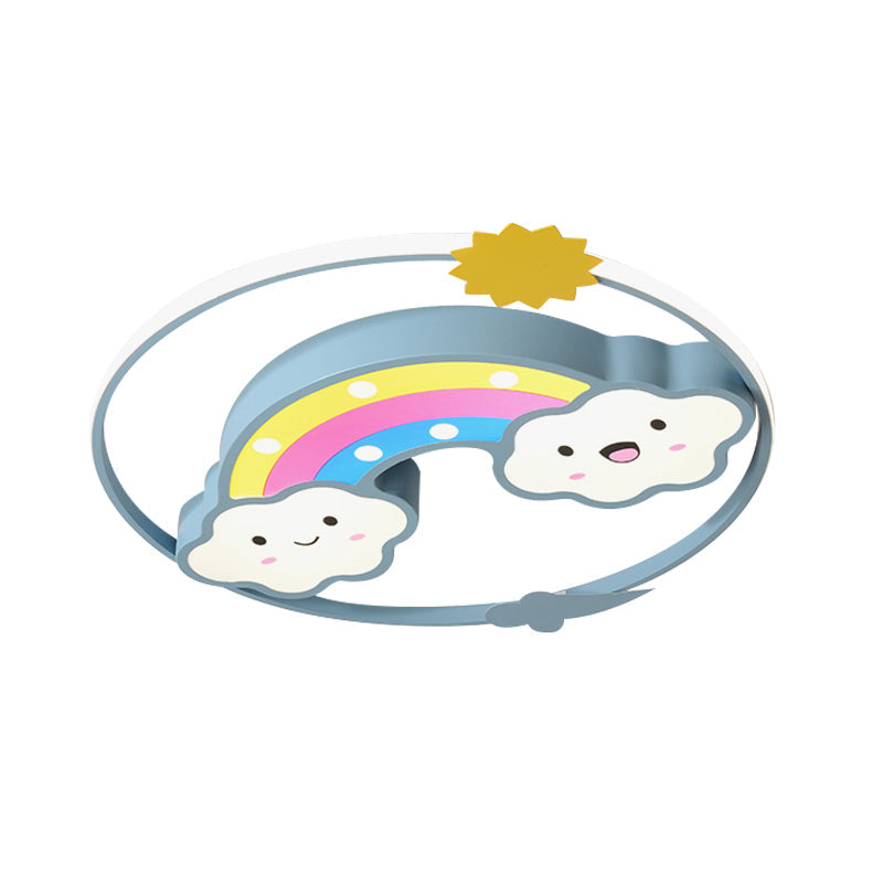 Iron Rainbow/Cloud Flush Mount LED Ceiling Light - Cartoon Pink/Blue Fixture for Kids' Bedroom