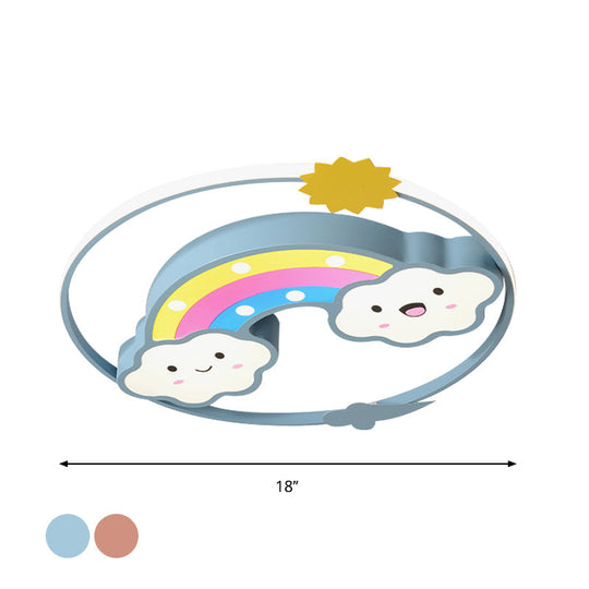 Iron Rainbow/Cloud Flush Mount LED Ceiling Light - Cartoon Pink/Blue Fixture for Kids' Bedroom