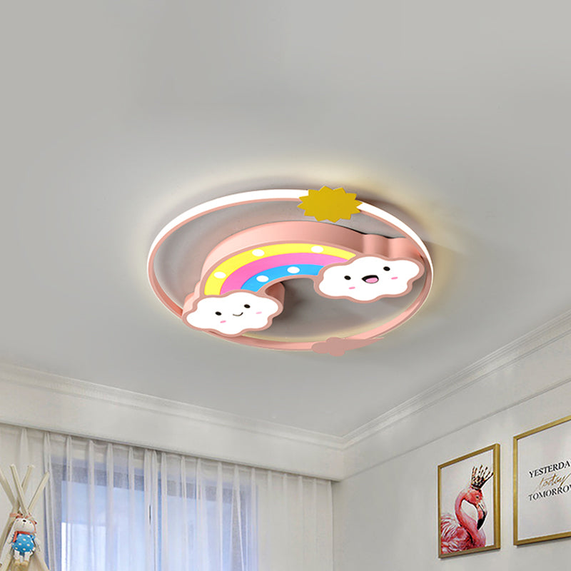 Iron Rainbow/Cloud Flush Mount LED Ceiling Light - Cartoon Pink/Blue Fixture for Kids' Bedroom