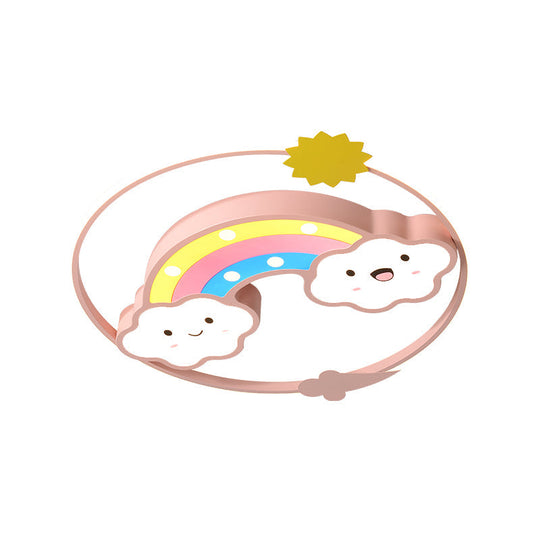 Iron Rainbow/Cloud Flush Mount LED Ceiling Light - Cartoon Pink/Blue Fixture for Kids' Bedroom