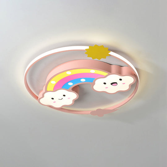 Iron Rainbow/Cloud Flush Mount LED Ceiling Light - Cartoon Pink/Blue Fixture for Kids' Bedroom