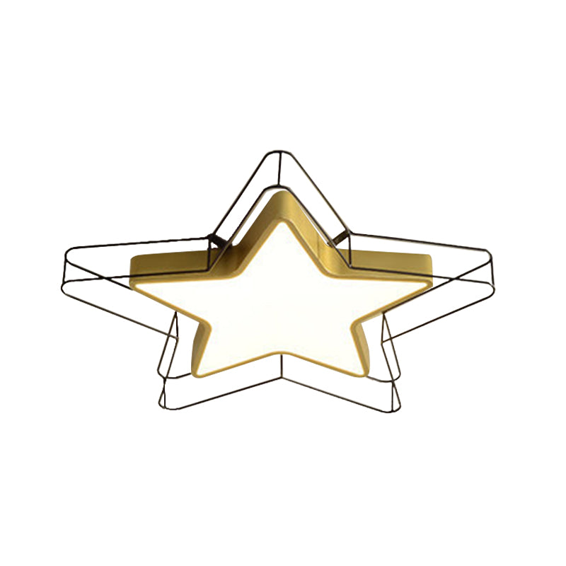 Modern Black/Gold Pentagram Flush Mount LED Ceiling Lamp for Bedrooms with Acrylic Cage Fixture