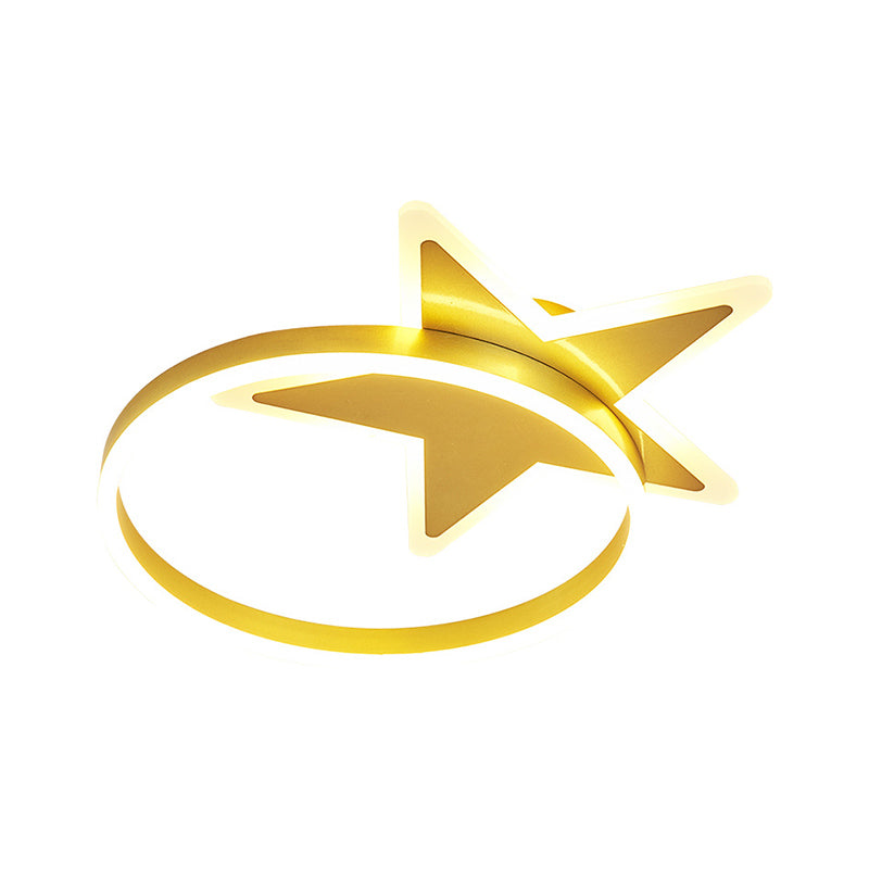 Contemporary Acrylic Star & Circle LED Flush Mount Light - Gold Finish, Warm/White Lighting