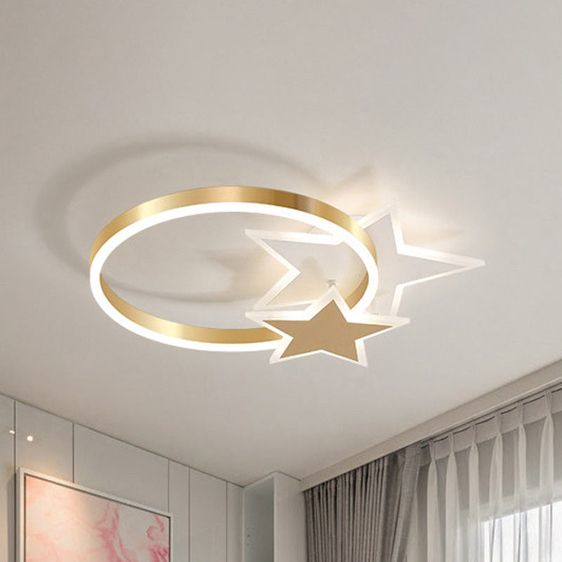 Gold Nordic LED Flush Mount Light with Loving Heart and Star Design