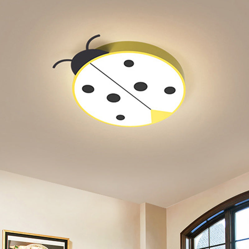 Ladybug Cartoon LED Flush Mount Light Fixture - Fun Acrylic Red/Yellow Flushmount Lighting for Children's Bedroom
