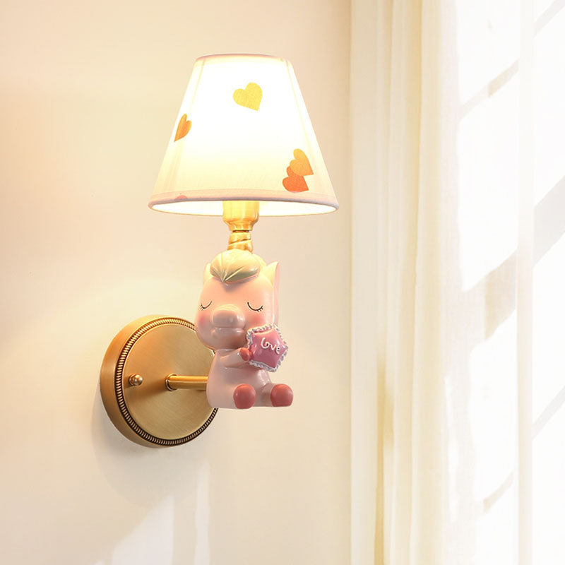 Kids Cartoon Pony Metal Wall Sconce Lighting for Bedroom - Single Head, Pink/Blue