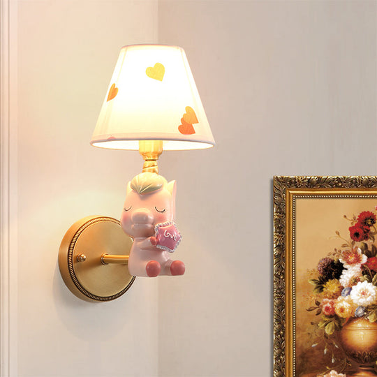 Kids Cartoon Pony Metal Wall Sconce Lighting for Bedroom - Single Head, Pink/Blue