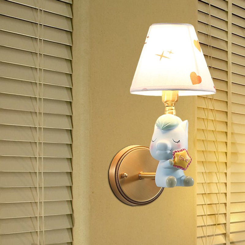 Kids Cartoon Pony Metal Wall Sconce Lighting for Bedroom - Single Head, Pink/Blue
