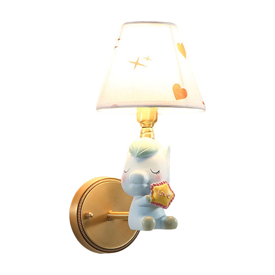 Kids Cartoon Pony Metal Wall Sconce Lighting for Bedroom - Single Head, Pink/Blue