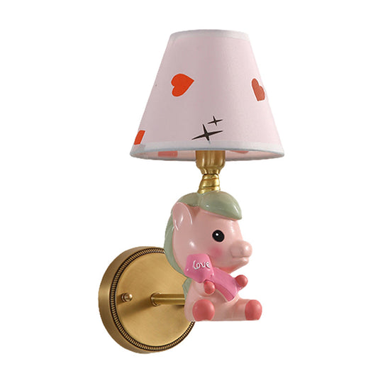 Cartoon Pony Base Kids Metal Sconce: Single Light Pink/Blue Wall Mounted Light Fixture