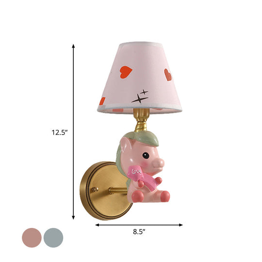 Cartoon Pony Base Kids Metal Sconce: Single Light Pink/Blue Wall Mounted Light Fixture