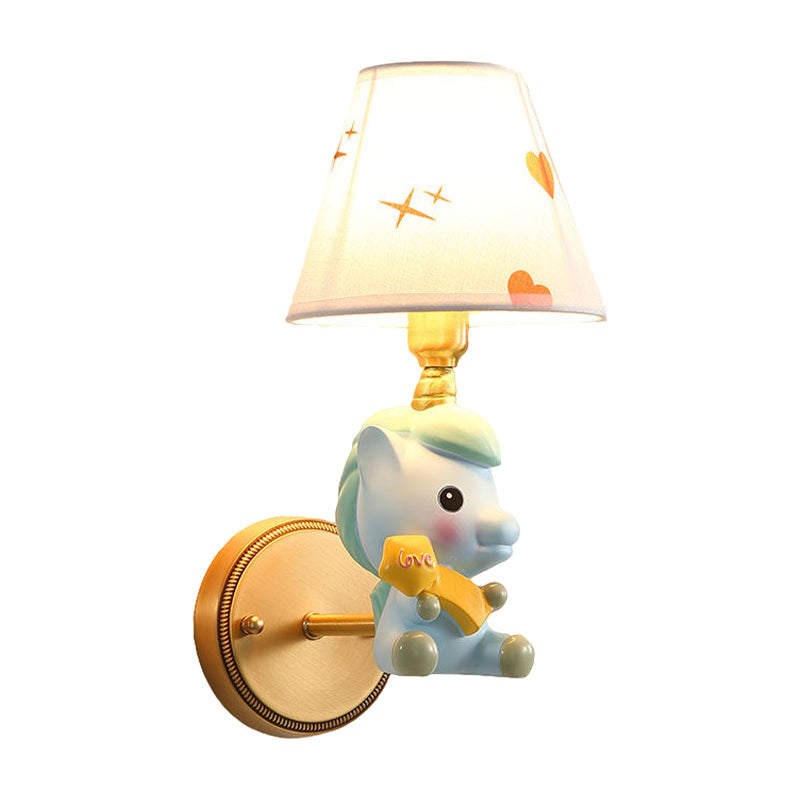 Cartoon Pony Base Kids Metal Sconce: Single Light Pink/Blue Wall Mounted Light Fixture