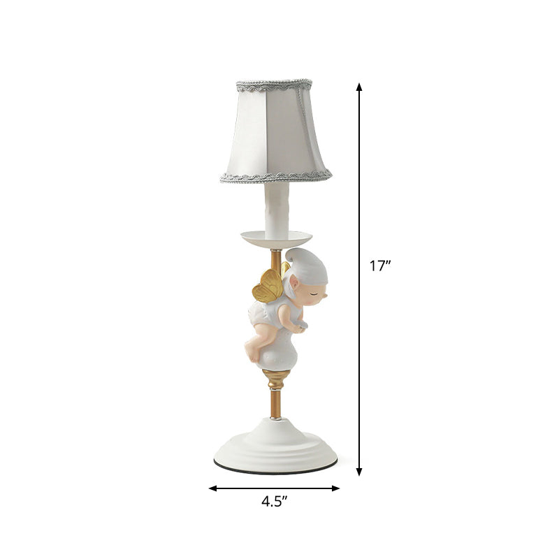 Small Elf Base Bedside Desk Light for Kids with White and Gold Empire Shade