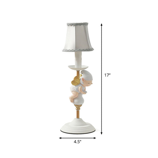 Small Elf Base Bedside Desk Light for Kids with White and Gold Empire Shade