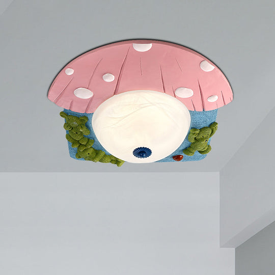 Cartoon Bear Ceiling Mounted LED Flush Light for Kids' Rooms - Red/Blue with White Glass Shade